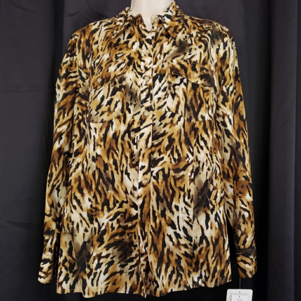 New JONES NEW YORK Leopard top Size 1X 100% Cotton